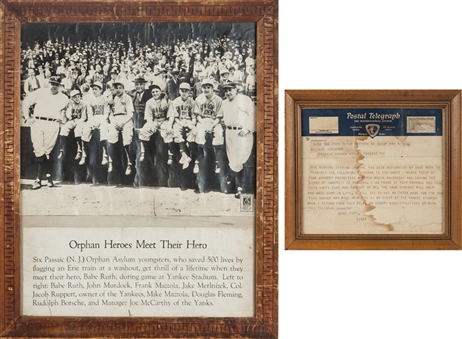 1933 "Babe Ruth and the Heroic Orphans" Original Telegram Correspondence with Framed Photo Display (2 Items) 